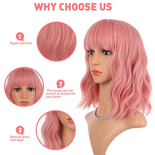 peruca enilecor laranja e rosa ， perucas pastel sintéticas curtas coloridas com franja de ar e perucas de cabelo bob curto