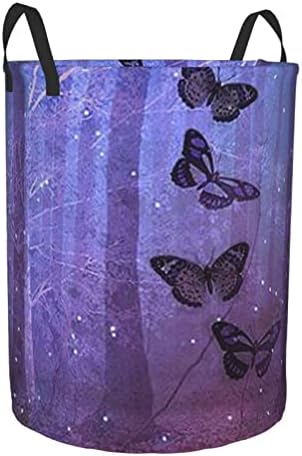 Arte de borboleta roxa impressa a cesta de lavanderia colapsível curando cura de roupas de armazenamento de armazenamento necessidades