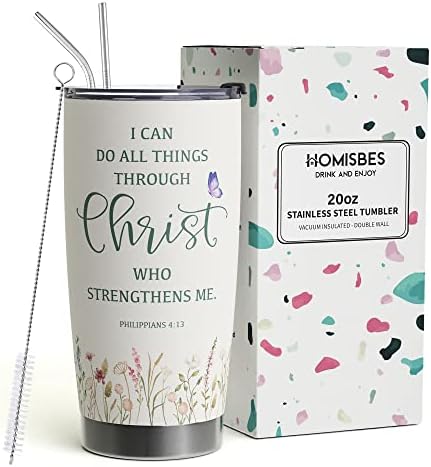 Homisbes Christian Gifts for Women - Eu posso fazer todas as coisas através da caneca de Christ Coffee Travel - Catholic Fait