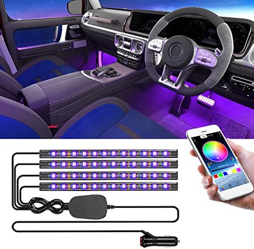 Yilaie Upgrade Car Luzes de Interior com Controle de Aplicativos Smart, 4pcs 48 LEDs Luz de tira de carro à prova