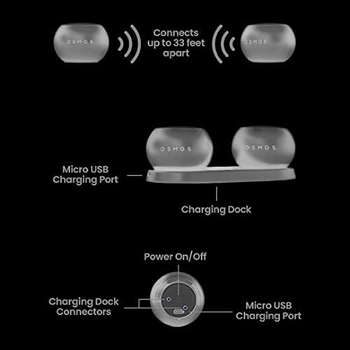 OSMOS Mini-alto-falante Bluetooth Set-Metal, portátil, sem fio e poderosos alto-falantes estéreo USB + Dock de carregamento para casa + smartphone de uso ao ar livre, TV, laptop, Mac, PC, Android, iPhone
