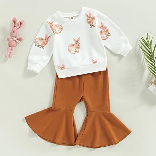 Yokjzjd criança bebê menina garotinha roupas de páscoa coelho moletom de manga longa tops de camiseta de sino calças de baixo para uso de primavera