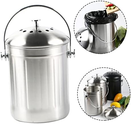 Doitool Aço inoxidável composto Bucket lixo inoxidável lixo lata de lixo com tampa Bin Bin Outdoor Cozinha lixo