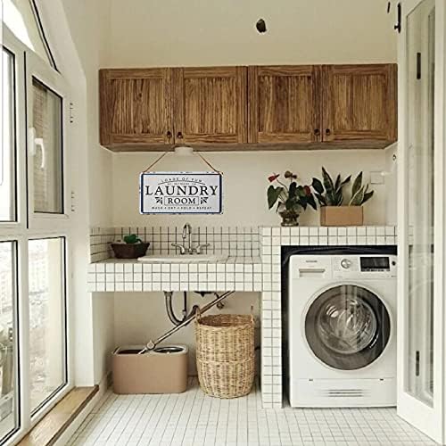 Zovson muito divertido lavanderia de lavanderia de metal sinalização de metal pendurada penduramento rústico decoração da casa da casa para lavanderia, banheiro, banheiro 5x10 polegadas
