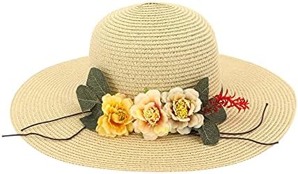 Chapéus de palha para mulheres larga chapéu de sol da praia com capa de flores chapéu de praia Caps de beisebol do sol do sol do