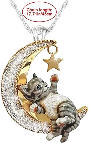 Colares crescentes de u-m para mulheres fofas gato lunar lunar pingente colar moda vintage dois tom de diamante brilhante