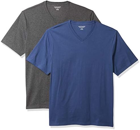 Essentials Men's Men's Camiseta de gola em V de manga curta, pacote de 2