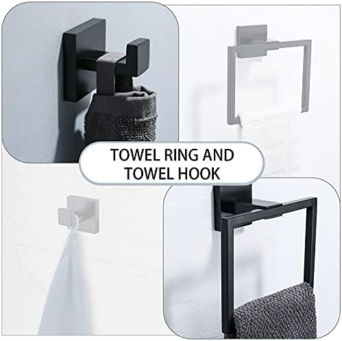 Toalhas de banheiro Conjuntos de barra de toalhas fosco preto de 4 peças de 4 peças Conjunto de hardware de aço inoxidável