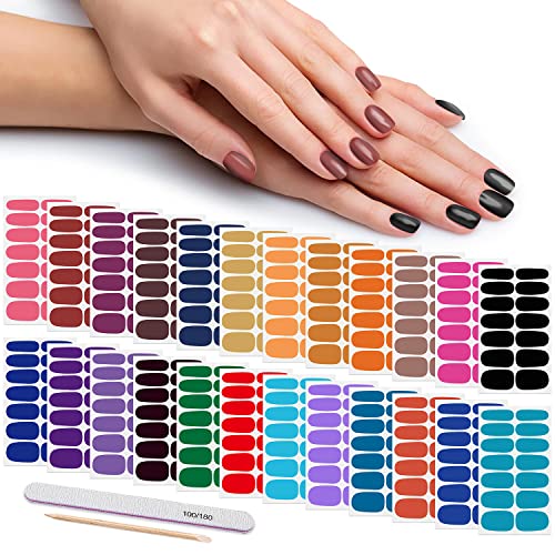 Danneasy 24 lençóis tiras de esmalte para mulheres adesivos de esmalte de colorido sólido