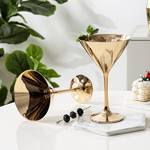 Mygift 8 onças modernas de ouro metálico de ouro martini, elegante vidro de bebida dourada para um coquetel, casamento ou jantar de aniversário, conjunto de 4