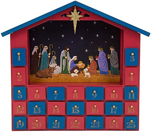 Glitzhome 12''H Wooden Christmas Countdown, Calendário do Advento para a decoração da mesa de férias 24 dias até a contagem regressiva