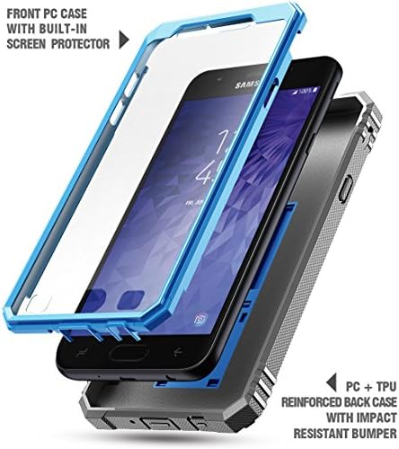 Galaxy J3 2018 Kickstand Rugged Case, Revolução poética Caso de corpo inteiro com protetor de tela embutida para Samsung Galaxy J3 Orbit/J3 Star/J3 v 3rd Gen/J3 Achat/Express Prime 3/amp Prime 3 azul 3
