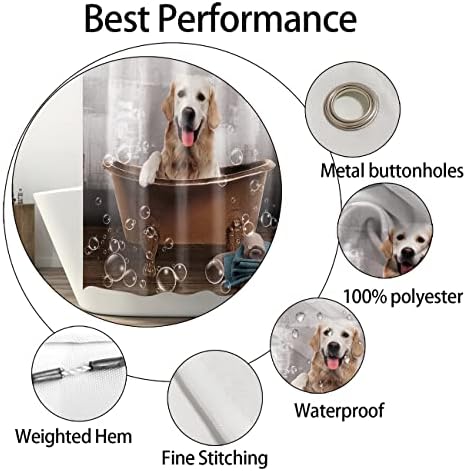 Cortana de chuveiro de cães engraçado do Aquar para banheiro, cortinas de banho de cão de cães bonitas com 12 ganchos, cortinas
