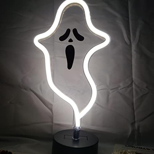 ZXNEHG Halloween Ghosts Liderou luzes de sinal de néon, lâmpada de luz de neon de decoração de Halloween com base, lâmpada de forma fantasma assustadora com bateria ou USB alimentado para festa de Halloween, quarto, bar, mesa de mesa decoração