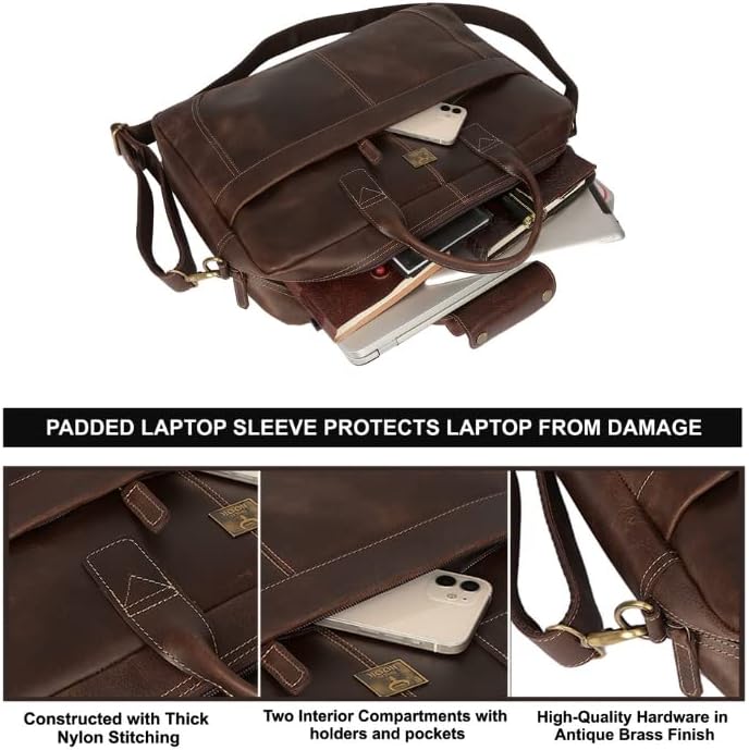 Wild Hook Full Grein Leather Bormatedcases para homens || Bolsa de laptop de couro artesanal || Bolsa com compartimento