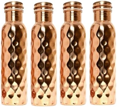 Indienkultur 700 ml Diamond Copper Water Bottle Set of 4 Aproveite os benefícios à saúde com a frescura da água