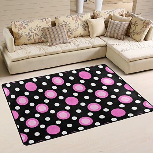 Colourlife Rosa Polca branca Dot em tapetes de carpete leve preto Área de tapetes macios Decoração de tapete de tapete