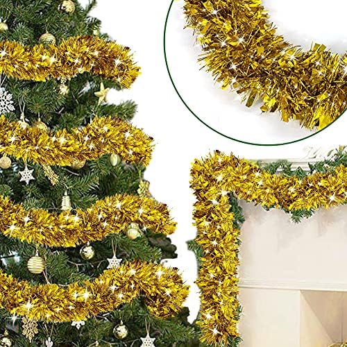 Turnmeon 4 String Total de 28 pés Tinsel Garlands Decorações de árvores de Natal, Flâmicas de finas metálicas finas grossas, decorações de Natal de férias de Garland em casa, residências para festas externas internas, cada um de 7 pés
