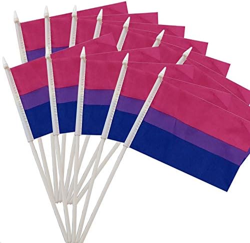 Ashlyric 12 pcs 5,5 x 8 polegadas Bandeira bi -pride, orgulho bissexual Small mini bandeiras com pólo branco Soild - bandeira de orgulho de BI de mão
