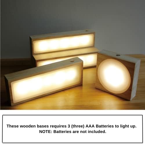 Display LED de LED operado por bateria de especiarias - Retângulo - Base de madeira, material de carvalho, holofotes inferiores