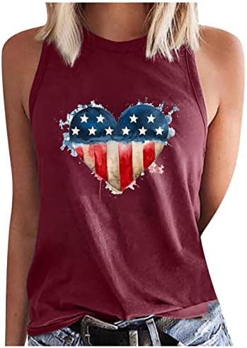 4 de julho Tank Top Women American Flag Heart Graphic Tees USA Estrelas listradas camisas sem mangas Independence Day Colet Tops