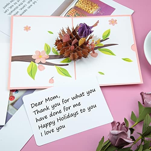 Fantasyon Dia das Mães Pop -Up Card Pássaro Mãe feliz Card Floral Melhor Mã