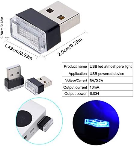 Febrytold 4pcs azul USB Carros internos de carro, mini -UNI LIVRE LIDADOS USB para decoração de carro, iluminação