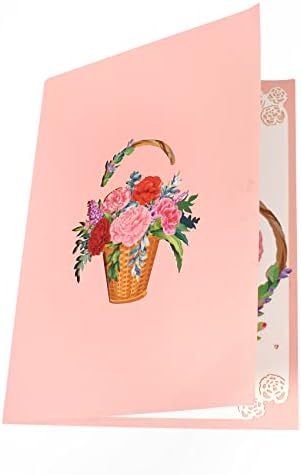 Saudando o cartão pop -up da cesta de flores de arte, cartão de aniversário de 8x6 - 3d para mamãe, cartão do dia das