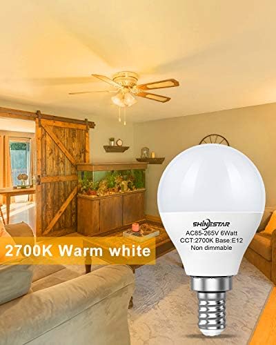 Lâmpadas de ventilador de teto LED de 15 pacote Shinestar de 15 pacote 60W, branco quente 2700k, pequena base de candelabros,