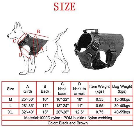 Colete de arnês de cães táticos rubrab com manuseio de treinamento de trabalho militar com fivelas de metal e painéis de loop