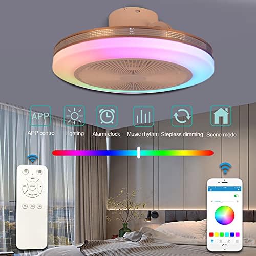 Lustres de fehun, ventilador de teto reduzível de cor RGB com luzes LED Alterando a luz silenciosa do teto com ventiladores