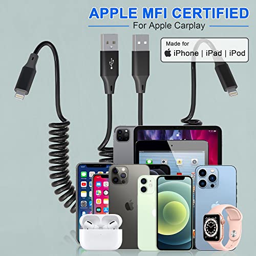Pacote 2 de Lightning Cable 2, Apple CarPlay e Certificado MFI, carregador de iPhone retrátil com transmissão de dados, cabo de carregador de iPhone curto para iPhone/PAD/pod