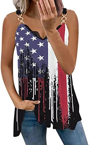 4 de julho Tampo de tanques de camisa para mulheres American Flag Summer Summer Casual Shirt Stars estrelas listradas Tampas de corrida patrióticas