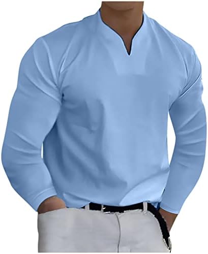 Camisetas masculinas caem casual colorido de manga longa de luva longa no decote em V Tops de blusa de ajuste magro