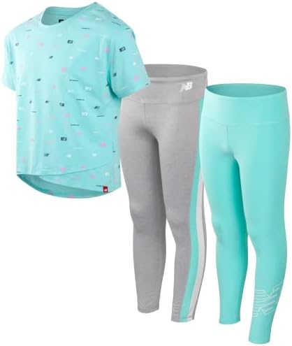 Conjunto de leggings ativos de New Balance Girls-camiseta de 3 peças e Leggings Activewear Conjunto