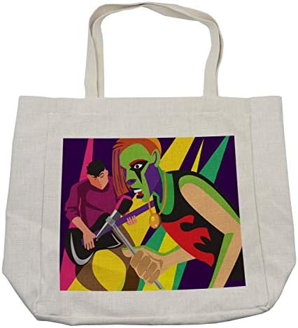 Bolsa de compras de Rock and Roll de Ambesonne, amantes de música pesada gótica em um estilo criativo e colorido, bolsa reutilizável