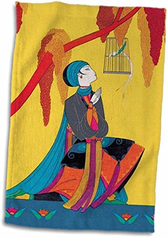 Impressão 3drose de Art Oriental com CAGA de pássaros - toalhas