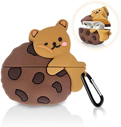 Cookie urso airpods pro case, 3d caráter fofo de desenho animado protetor Soft Silicone Air Pods Pro capa com chaveiro,