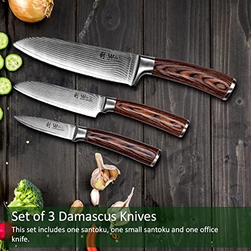 WAKOLI EDIB 3-PCS Damascus Knife Set I Facas profissionais de cozinha feitas de faca japonesa de aço damasco vg10 conjunto