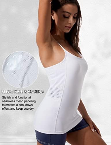 Vooveeya sem costura ioga Camisóis de ioga para mulheres - tampas de treino com cinta de espaguete com bolsos ativos