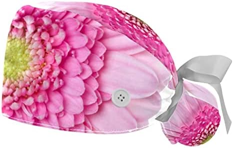 Yidax 2 peças Padrão de flor rosa Cap com botão, suporte de rabo de cavalo e fita de suor