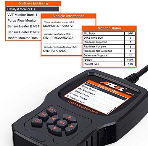 Anch AD530 OBD2 Scanner Ferramenta de diagnóstico com bateria Ferramenta de digitalização do leitor de código de falha do motor do carro, toda a função OBD2 Definição de código aprimorada e status de bateria gráfica atualizada