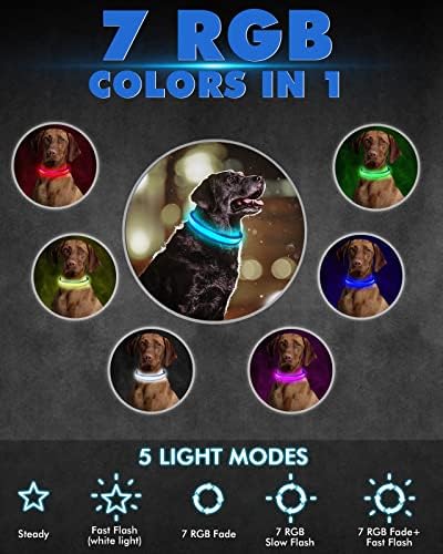 Petbank LED Colares de cachorro - 1600 pés de alta visibilidade, 7 cores RGB e 5 modos de luz Glow Dog Collar