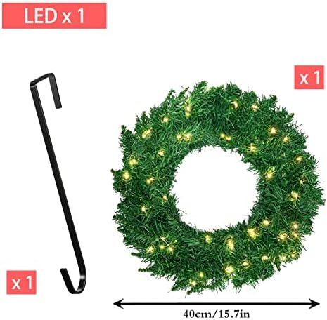 Grinalsa de Natal com LED, grinalda de abeto, coroa de portas clássica, diâmetro iluminado 40 cm, grinalda de Natal, grinalda