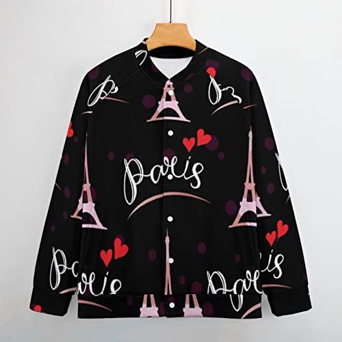Paris romântico Eiffel Tower Jackets de beisebol feminino Button Down Outwear Baseball Collar Top Bomber Coat Casual