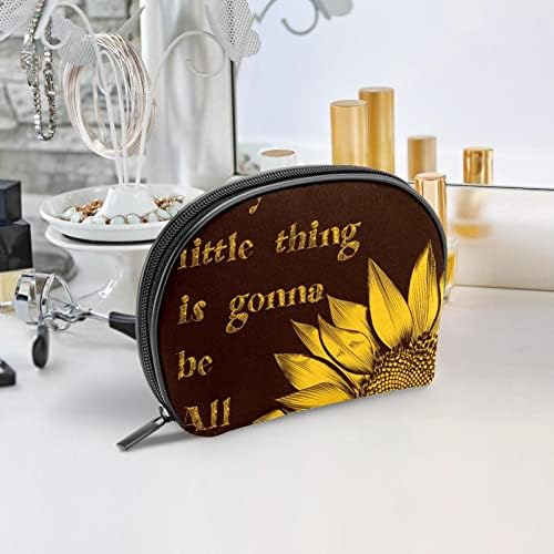 Bolsa de higiene pessoal, maquiagem de maquiagem para homens para homens, palavras motivacionais de girassol. Todas as pequenas coisas vão ficar bem