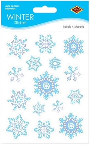 Beistle 24020 adesivos de floco de neve, 4,75 x 7,5, azul/cinza/branco