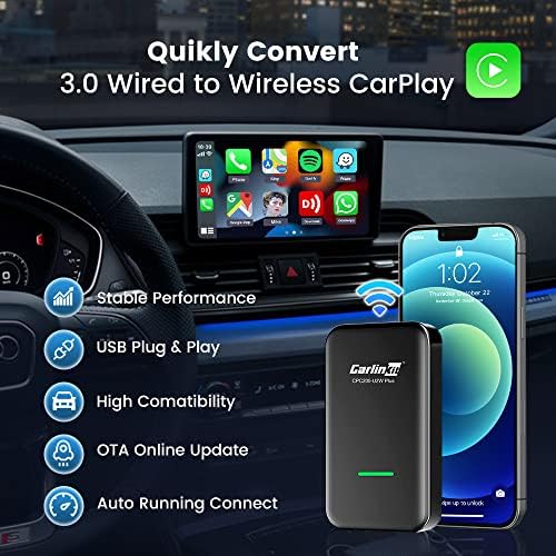 Adaptador de CarPlay sem fio Carlinkit 3.0 CarPlay Wireless Dongle, compatível com o modelo CarPlay Cars Wired CarPlay de -2022,