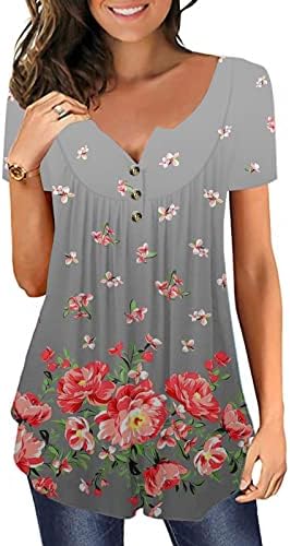 2023 túnicas florais da mulher, manga curta V camisetas de verão de verão de manga curta camisetas up shirts flowy gleats