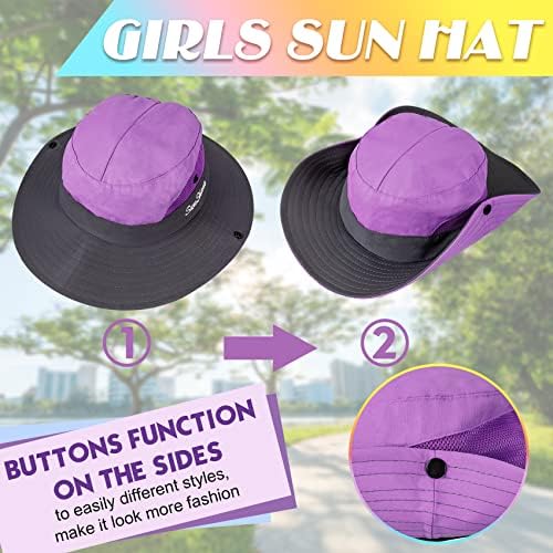 Kids Sun Hat Hat Protection UV Summer Beach Hat para meninas Ponytail Wide Brim Bucket Cap